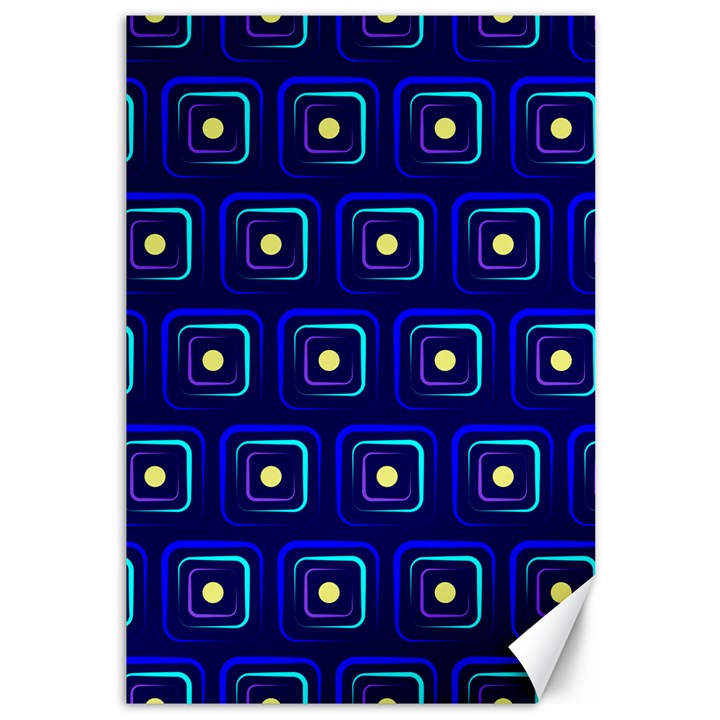 Blue Neon Squares - Modern Abstract Canvas 12  x 18 