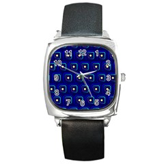 Blue Neon Squares - Modern Abstract Square Metal Watch by ConteMonfrey