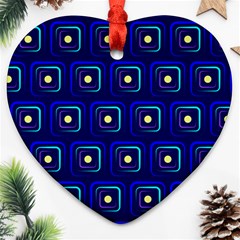 Blue Neon Squares - Modern Abstract Heart Ornament (two Sides) by ConteMonfrey