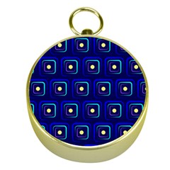 Blue Neon Squares - Modern Abstract Gold Compasses by ConteMonfrey