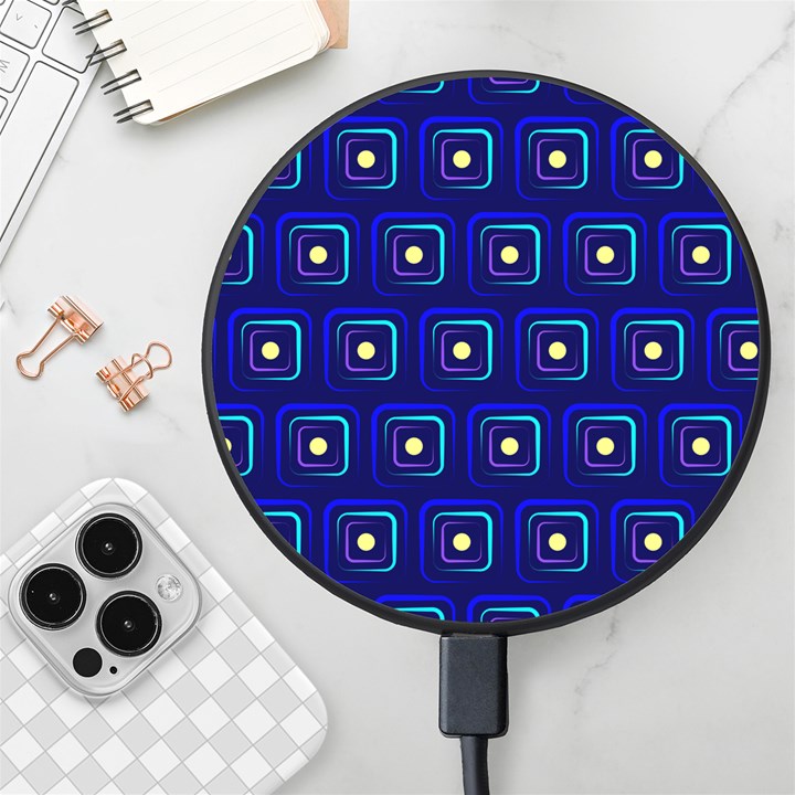 Blue Neon Squares - Modern Abstract Wireless Fast Charger(Black)