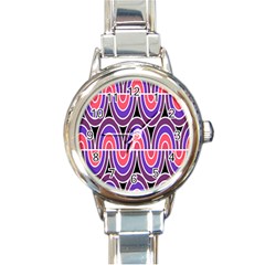 Pink, Blue, Black, Purple Tones Pop Art  Round Italian Charm Watch by ConteMonfrey