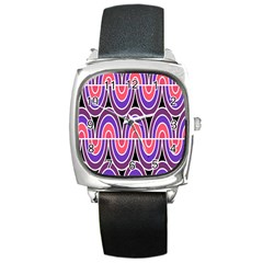 Pink, Blue, Black, Purple Tones Pop Art  Square Metal Watch by ConteMonfrey