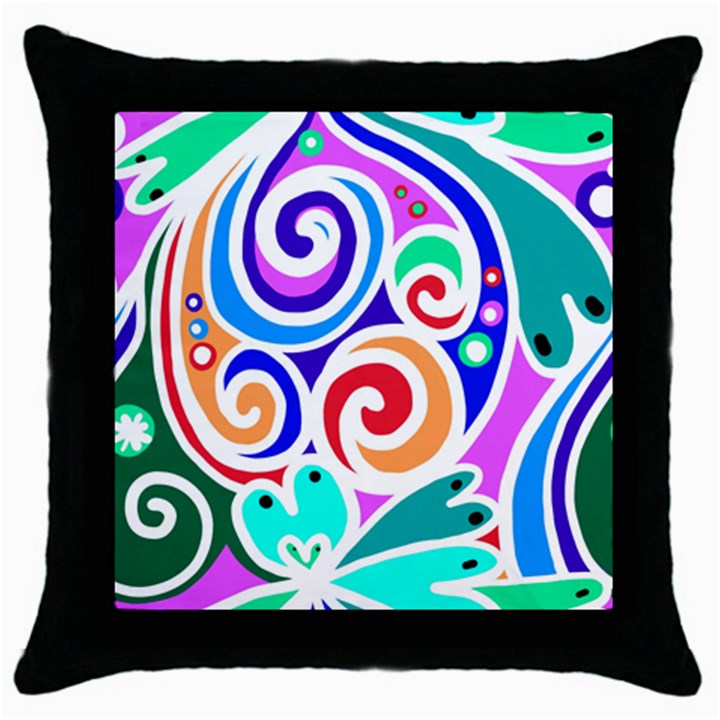 Crazy Pop Art - Doodle Circles   Throw Pillow Case (Black)