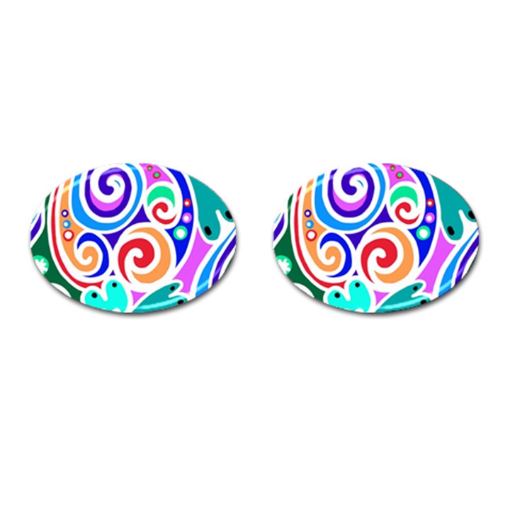 Crazy Pop Art - Doodle Circles   Cufflinks (Oval)