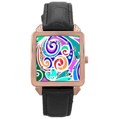 Crazy Pop Art - Doodle Circles   Rose Gold Leather Watch  by ConteMonfrey