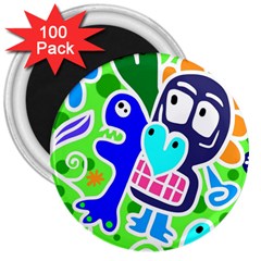 Crazy Pop Art - Doodle Skulls  3  Magnets (100 Pack) by ConteMonfrey