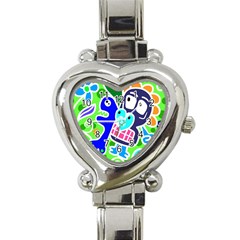 Crazy Pop Art - Doodle Skulls  Heart Italian Charm Watch by ConteMonfrey