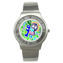 Crazy Pop Art - Doodle Skulls  Stainless Steel Watch by ConteMonfrey