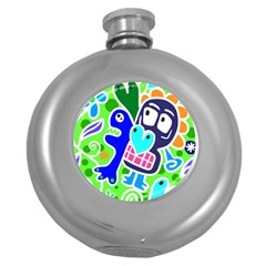 Crazy Pop Art - Doodle Skulls  Round Hip Flask (5 Oz) by ConteMonfrey