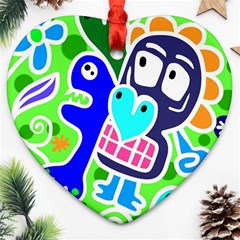 Crazy Pop Art - Doodle Skulls  Heart Ornament (two Sides) by ConteMonfrey