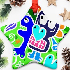 Crazy Pop Art - Doodle Skulls  Star Ornament (two Sides) by ConteMonfrey