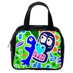 Crazy Pop Art - Doodle Skulls  Classic Handbag (one Side)