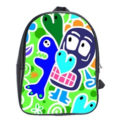 Crazy Pop Art - Doodle Skulls  School Bag (large) by ConteMonfrey