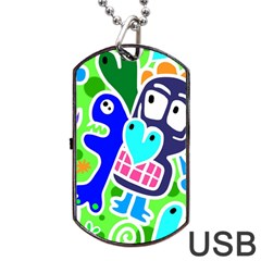 Crazy Pop Art - Doodle Skulls  Dog Tag Usb Flash (one Side) by ConteMonfrey