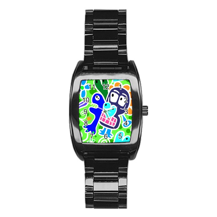 Crazy Pop Art - Doodle Skulls  Stainless Steel Barrel Watch