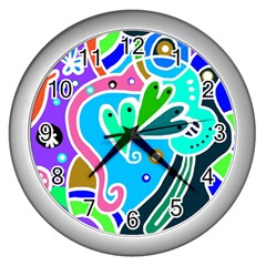 Crazy Pop Art - Doodle Hearts   Wall Clock (silver) by ConteMonfrey