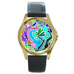 Crazy Pop Art - Doodle Hearts   Round Gold Metal Watch by ConteMonfrey