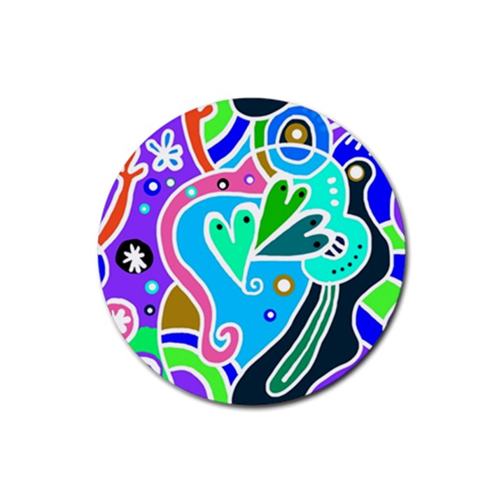 Crazy Pop Art - Doodle Hearts   Rubber Round Coaster (4 pack)