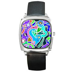 Crazy Pop Art - Doodle Hearts   Square Metal Watch by ConteMonfrey