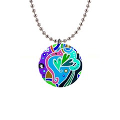 Crazy Pop Art - Doodle Hearts   1  Button Necklace by ConteMonfrey