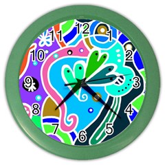 Crazy Pop Art - Doodle Hearts   Color Wall Clock by ConteMonfrey