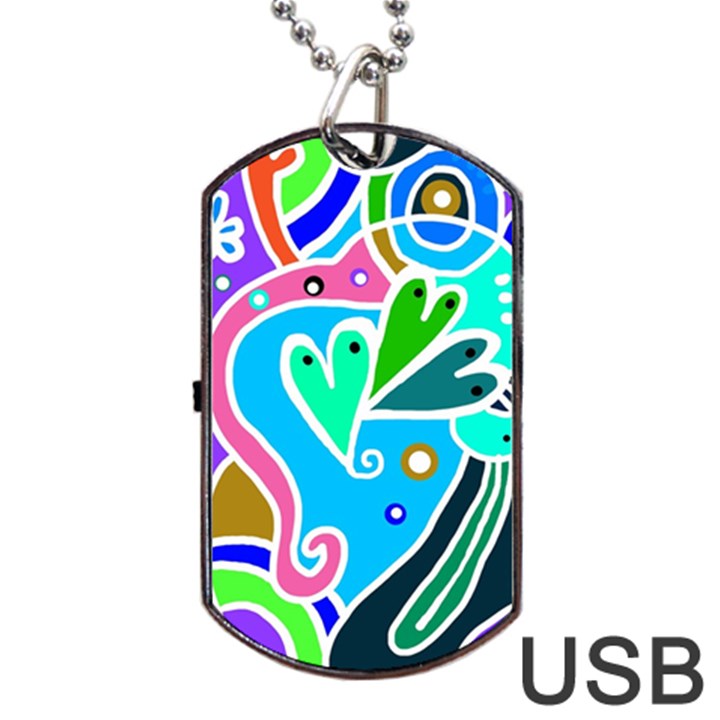 Crazy Pop Art - Doodle Hearts   Dog Tag USB Flash (Two Sides)