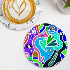 Crazy Pop Art - Doodle Hearts   Uv Print Round Tile Coaster by ConteMonfrey