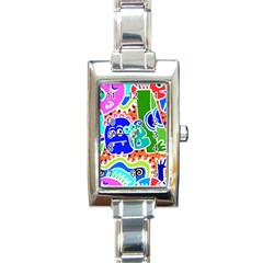 Crazy Pop Art - Doodle Buddies  Rectangle Italian Charm Watch by ConteMonfrey