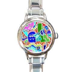 Crazy Pop Art - Doodle Buddies  Round Italian Charm Watch