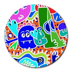 Crazy Pop Art - Doodle Buddies  Round Mousepad by ConteMonfrey