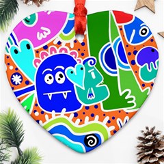 Crazy Pop Art - Doodle Buddies  Ornament (heart) by ConteMonfrey