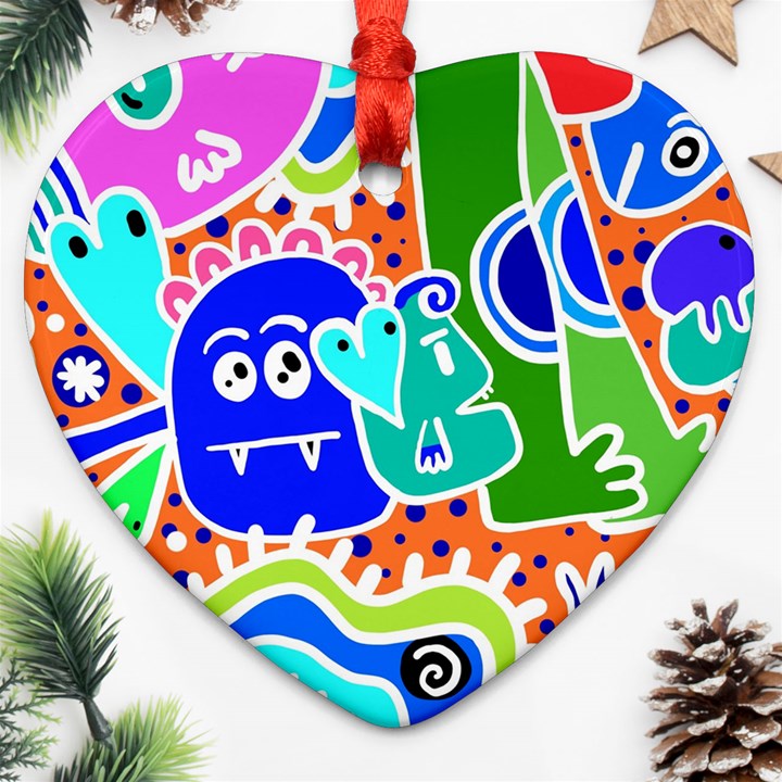 Crazy Pop Art - Doodle Buddies  Ornament (Heart)