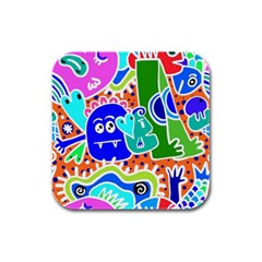 Crazy Pop Art - Doodle Buddies  Rubber Square Coaster (4 Pack) by ConteMonfrey