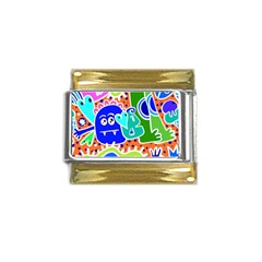 Crazy Pop Art - Doodle Buddies  Gold Trim Italian Charm (9mm) by ConteMonfrey