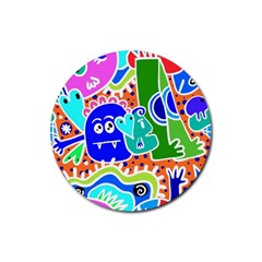 Crazy Pop Art - Doodle Buddies  Rubber Coaster (round) by ConteMonfrey