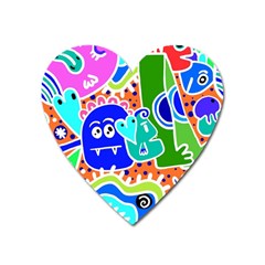 Crazy Pop Art - Doodle Buddies  Heart Magnet by ConteMonfrey