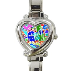 Crazy Pop Art - Doodle Buddies  Heart Italian Charm Watch