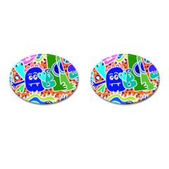 Crazy Pop Art - Doodle Buddies  Cufflinks (oval) by ConteMonfrey