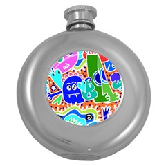 Crazy Pop Art - Doodle Buddies  Round Hip Flask (5 Oz) by ConteMonfrey