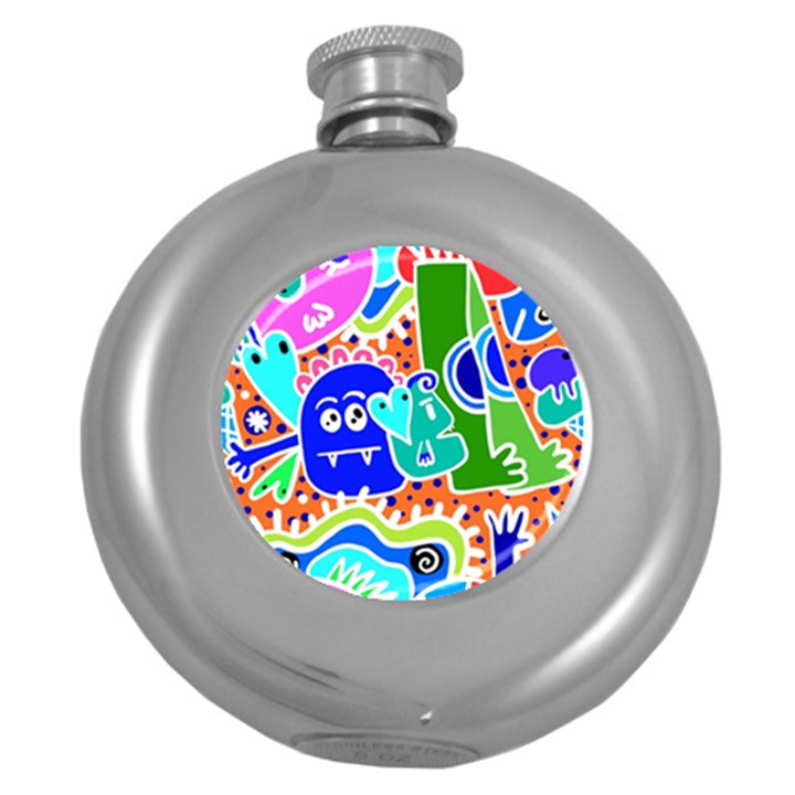 Crazy Pop Art - Doodle Buddies  Round Hip Flask (5 oz)