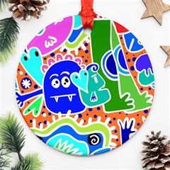 Crazy Pop Art - Doodle Buddies  Round Ornament (two Sides) by ConteMonfrey