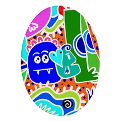 Crazy Pop Art - Doodle Buddies  Oval Ornament (two Sides) by ConteMonfrey