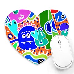 Crazy Pop Art - Doodle Buddies  Heart Mousepad by ConteMonfrey