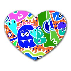 Crazy Pop Art - Doodle Buddies  Heart Mousepad by ConteMonfrey