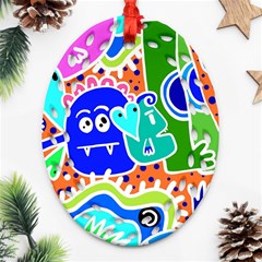 Crazy Pop Art - Doodle Buddies  Ornament (oval Filigree) by ConteMonfrey