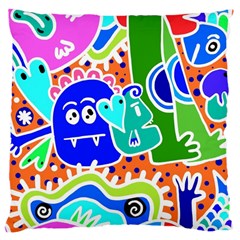 Crazy Pop Art - Doodle Buddies  Large Cushion Case (two Sides) by ConteMonfrey