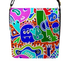 Crazy Pop Art - Doodle Buddies  Flap Closure Messenger Bag (l) by ConteMonfrey