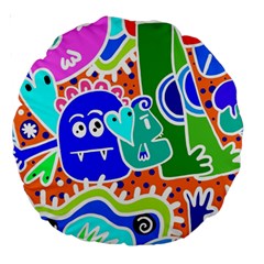 Crazy Pop Art - Doodle Buddies  Large 18  Premium Round Cushions by ConteMonfrey