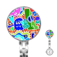 Crazy Pop Art - Doodle Buddies  Stainless Steel Nurses Watch